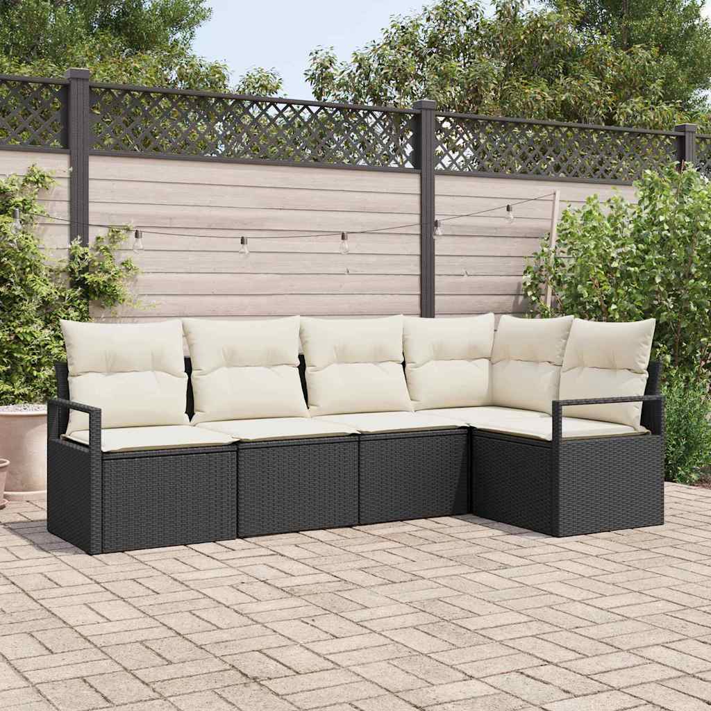 Gartensofa-set mit Kissen 5 pcs Schwarz und Weiß Poly-Rattan