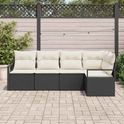 Gartensofa-set mit Kissen 5 pcs Schwarz und Weiß Poly-Rattan