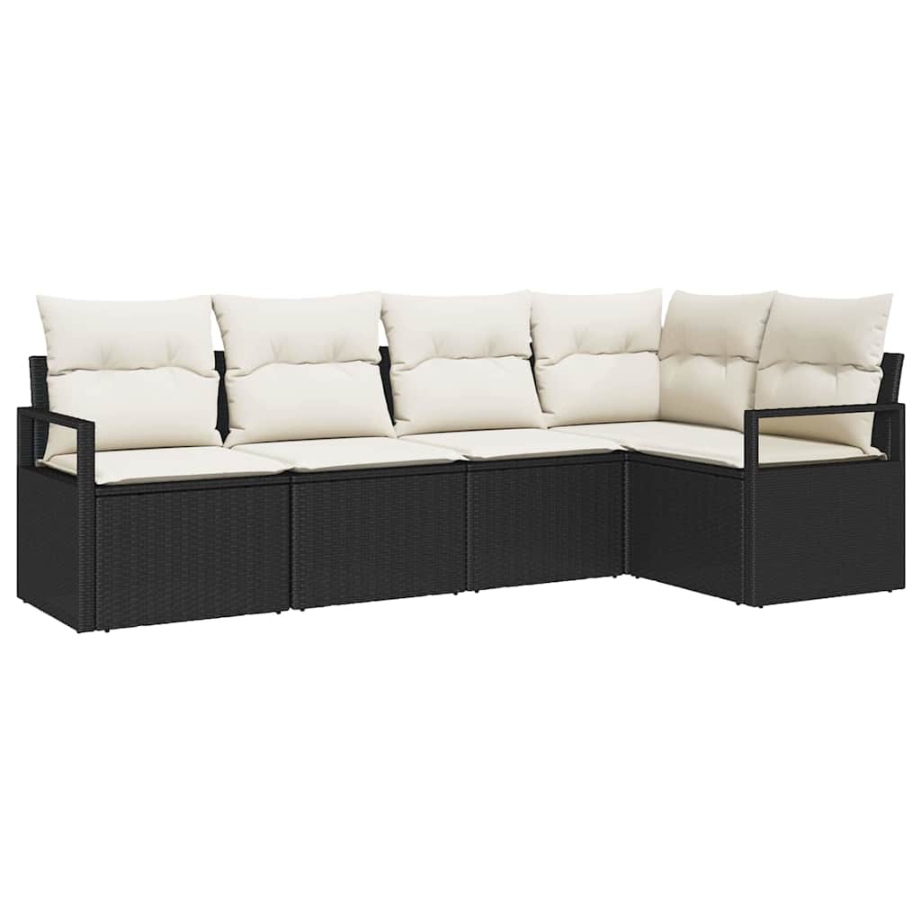 Gartensofa-set mit Kissen 5 pcs Schwarz und Weiß Poly-Rattan
