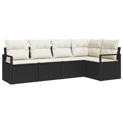 Gartensofa-set mit Kissen 5 pcs Schwarz und Weiß Poly-Rattan