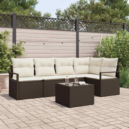 Gartensofa-set mit Kissen 6 pcs Braun und Creme Poly-Rattan