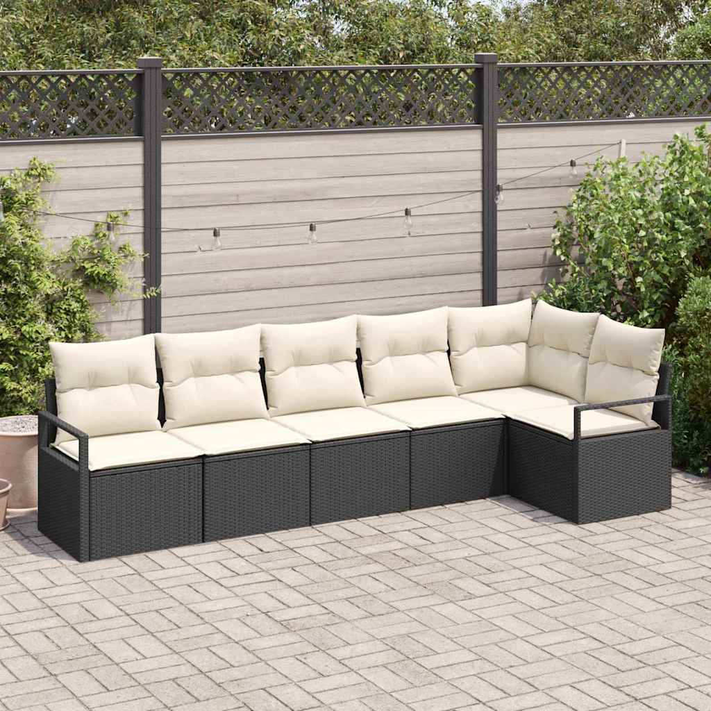 vidaXL Gartensofa-set mit Kissen 6 pcs Schwarz und Weiß Poly-Rattan