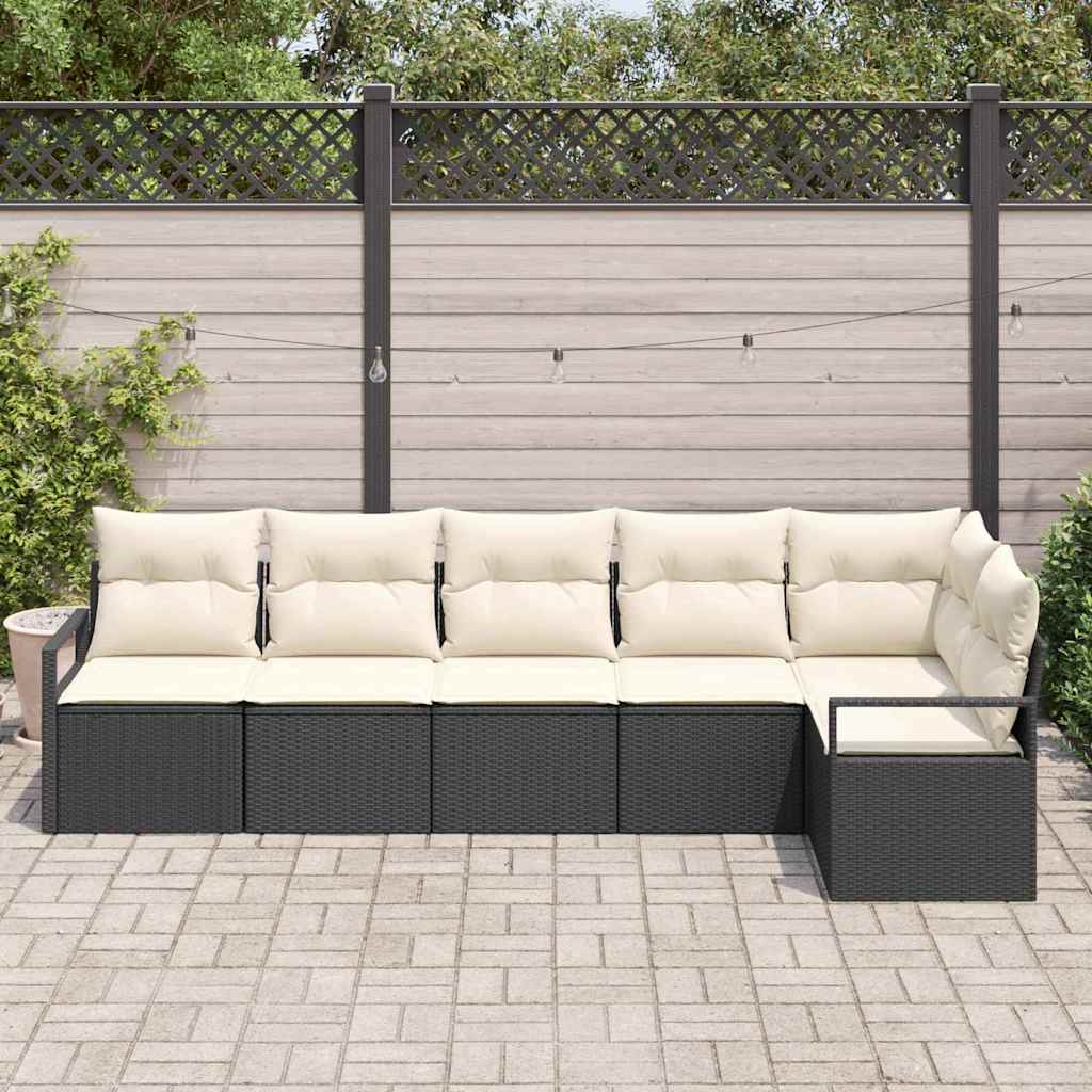 vidaXL Gartensofa-set mit Kissen 6 pcs Schwarz und Weiß Poly-Rattan
