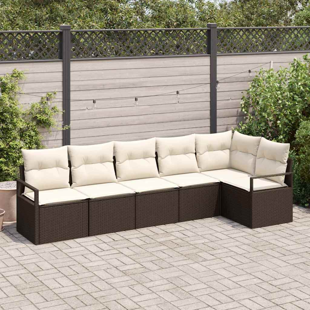 Gartensofa-set mit Kissen 6 pcs Braun und Weiß Poly-Rattan
