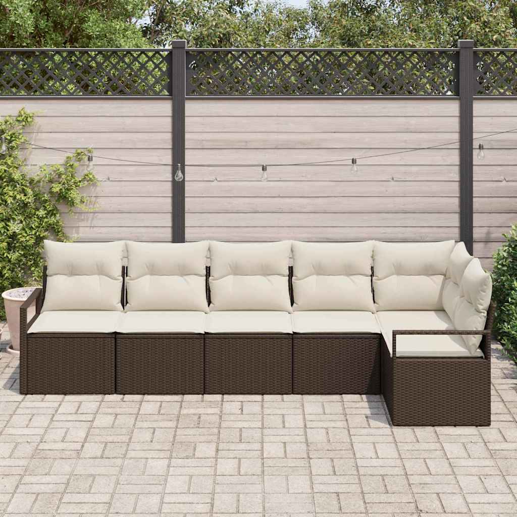 Gartensofa-set mit Kissen 6 pcs Braun und Weiß Poly-Rattan