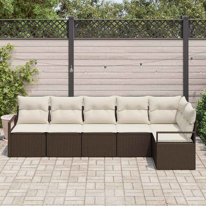 Gartensofa-set mit Kissen 6 pcs Braun und Weiß Poly-Rattan