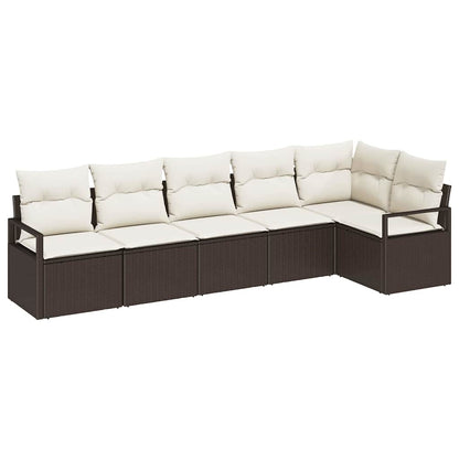 Gartensofa-set mit Kissen 6 pcs Braun und Weiß Poly-Rattan