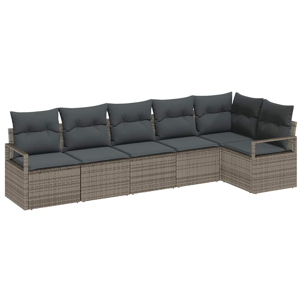 vidaXL Gartensofa-set mit Kissen mit Speicher 6 pcs Grau Poly-Rattan