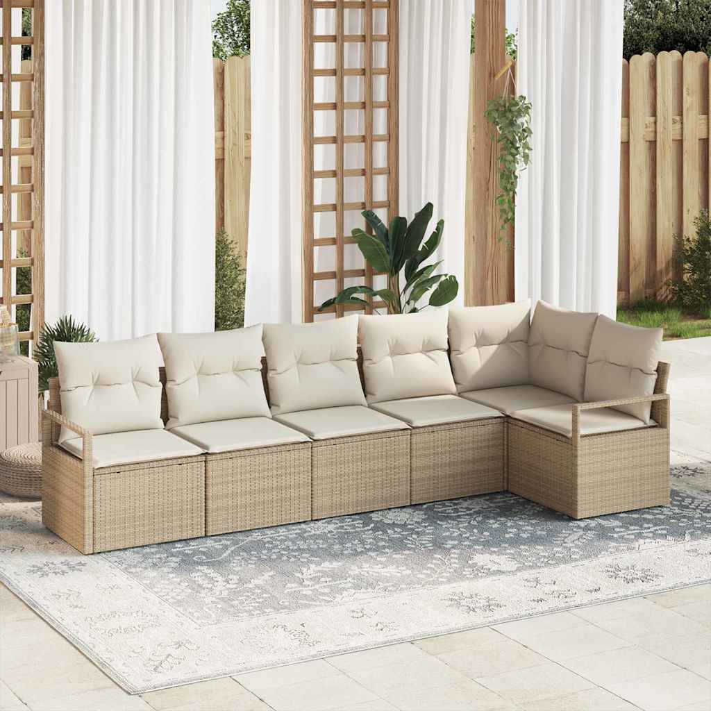 Gartensofa-set mit Kissen 6 pcs Beige und Weiß Poly-Rattan