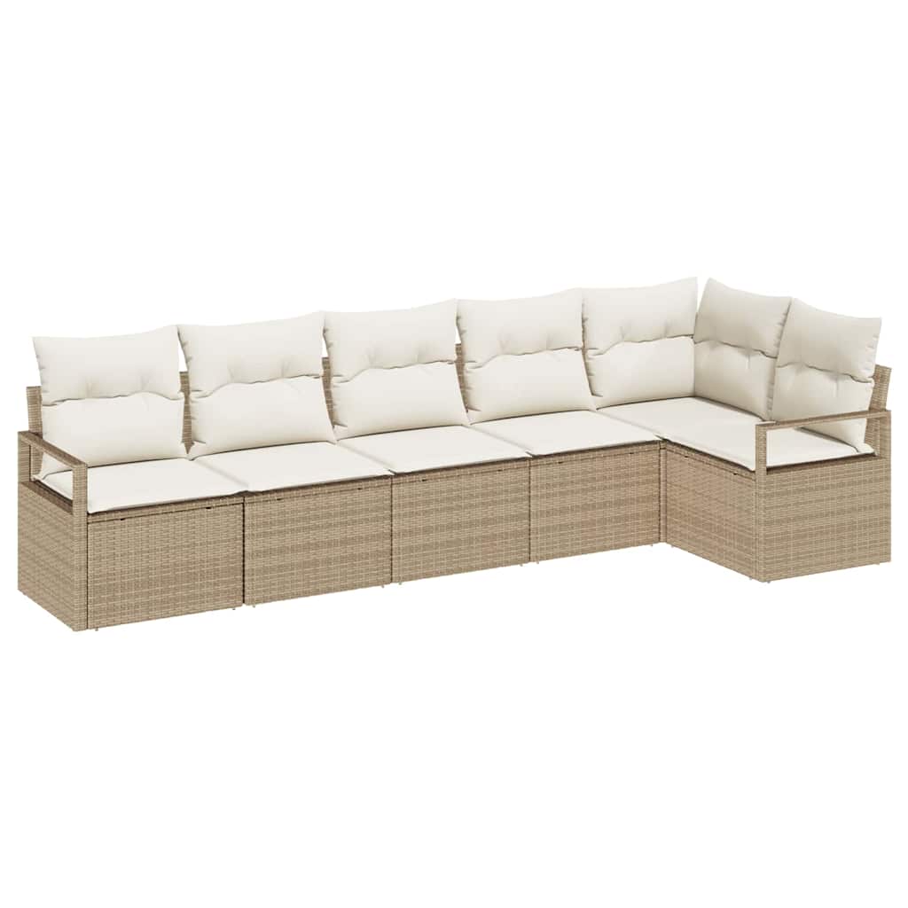 Gartensofa-set mit Kissen 6 pcs Beige und Weiß Poly-Rattan