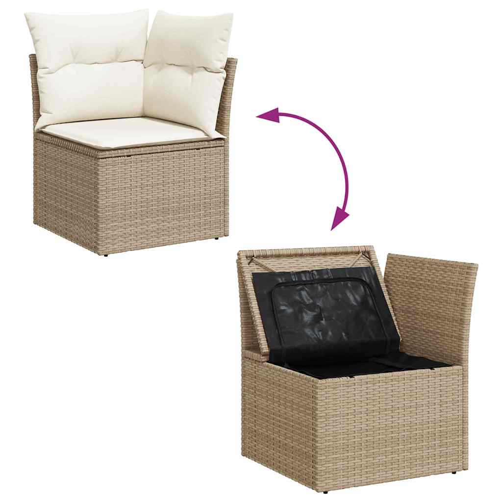 Gartensofa-set mit Kissen 6 pcs Beige und Weiß Poly-Rattan