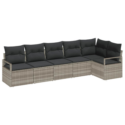 Gartensofa-set mit Kissen 6 pcs Hellgrau Poly-Rattan