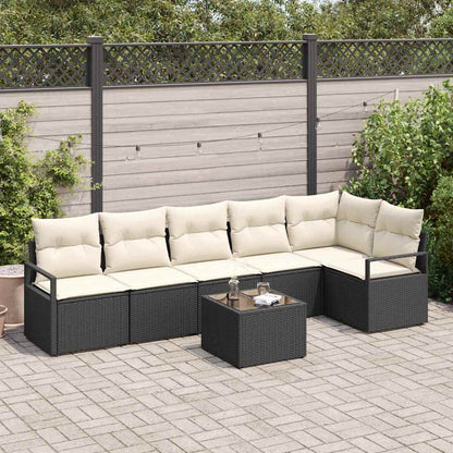 Gartensofa-set mit Kissen 7 pcs Braun und Creme Poly-Rattan