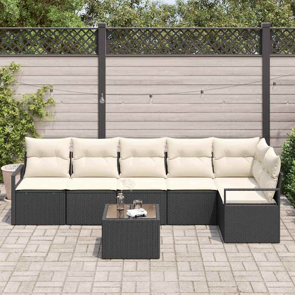 Gartensofa-set mit Kissen 7 pcs Braun und Creme Poly-Rattan