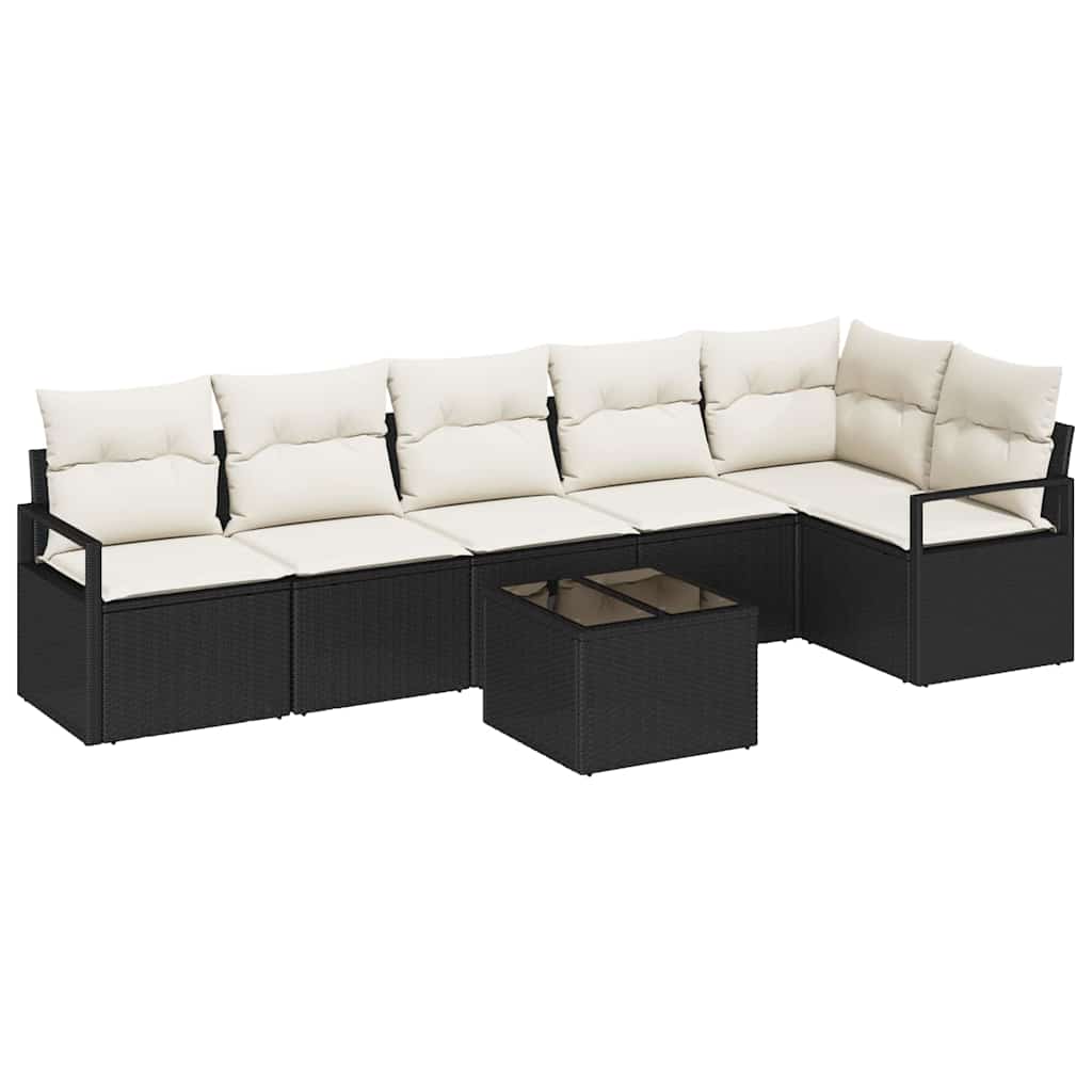 Gartensofa-set mit Kissen 7 pcs Braun und Creme Poly-Rattan