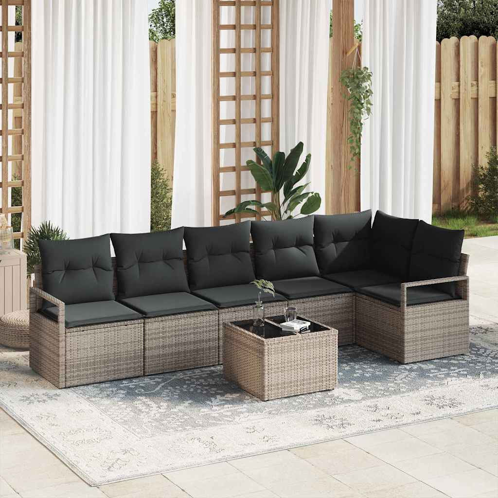 vidaXL Gartensofa-set mit Kissen 7 pcs Hellgrau Poly-Rattan