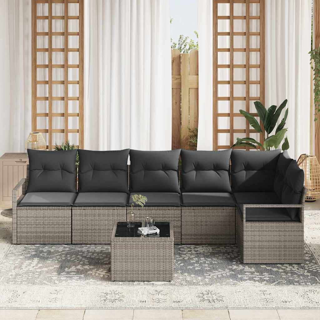 vidaXL Gartensofa-set mit Kissen 7 pcs Hellgrau Poly-Rattan