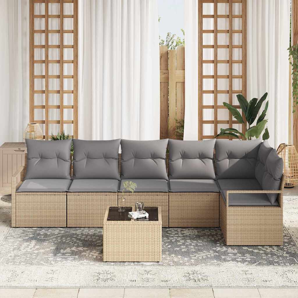 vidaXL Gartensofa-set mit Kissen 7 pcs Beige und Hellgrau Poly-Rattan