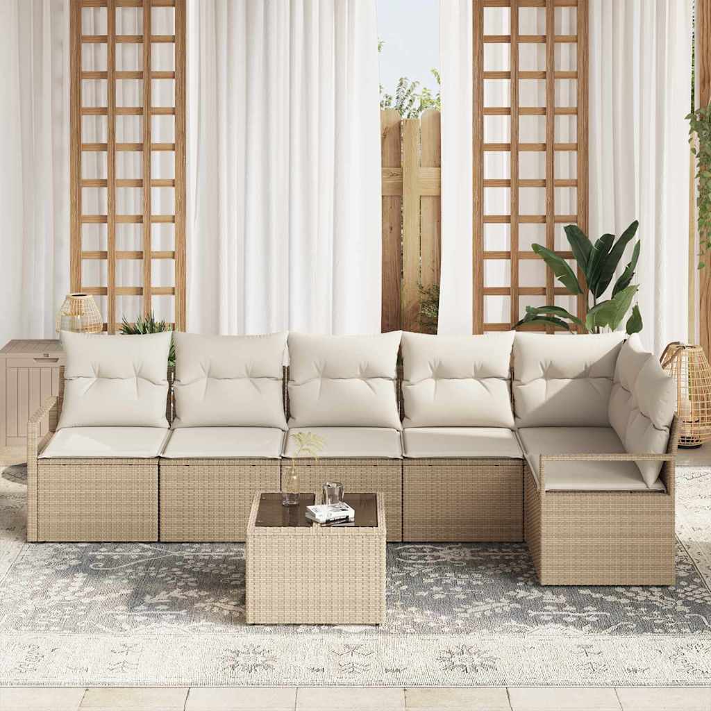vidaXL Gartensofa-set mit Kissen 7 pcs Beige und Creme Poly-Rattan