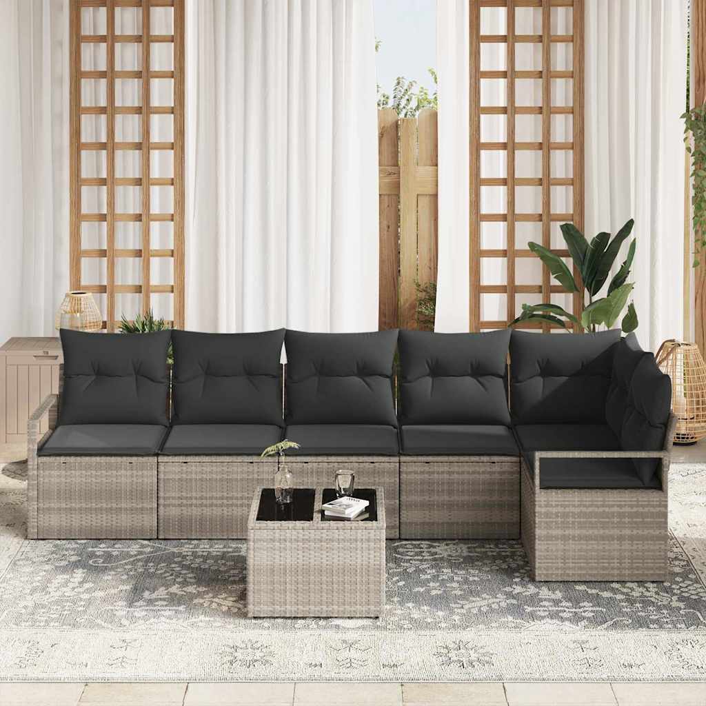 vidaXL Gartensofa-set mit Kissen 7 pcs Hellgrau Poly-Rattan