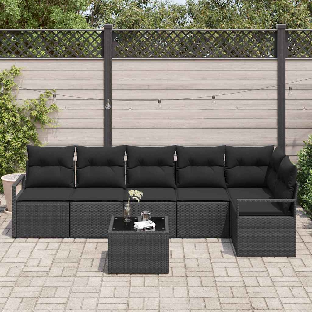 vidaXL Ensemble de canapés de jardin avec coussins 7 pcs Noir Résine tressée