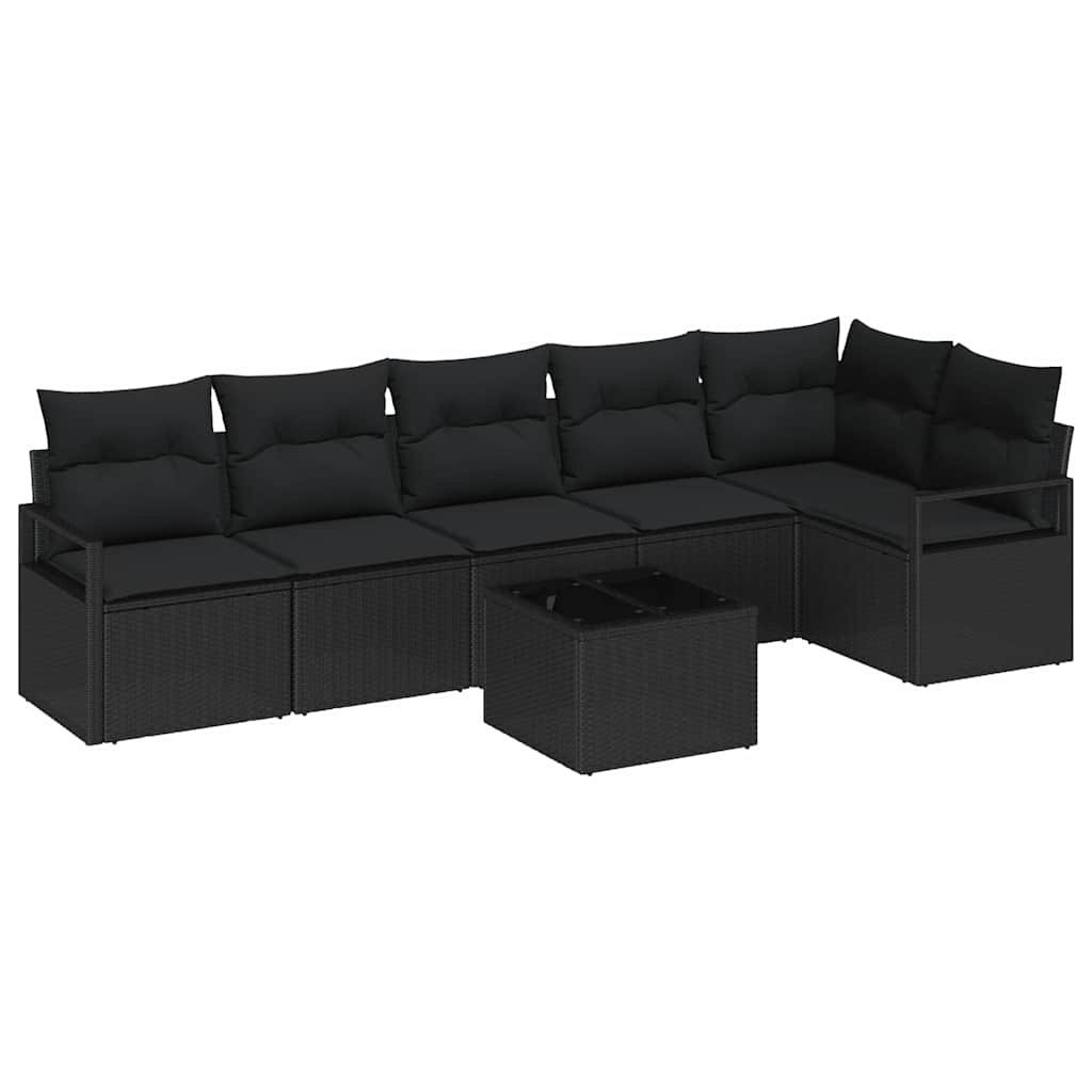 vidaXL Ensemble de canapés de jardin avec coussins 7 pcs Noir Résine tressée