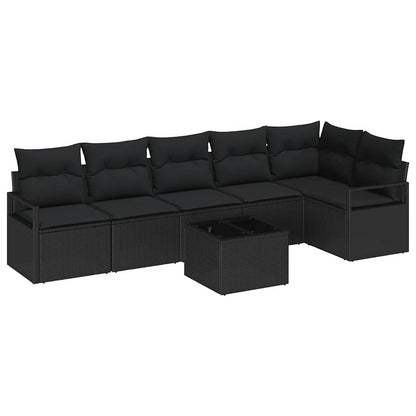 vidaXL Ensemble de canapés de jardin avec coussins 7 pcs Noir Résine tressée