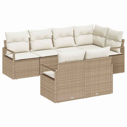 Gartensofa-set mit Kissen 7 pcs Beige und Weiß Poly-Rattan
