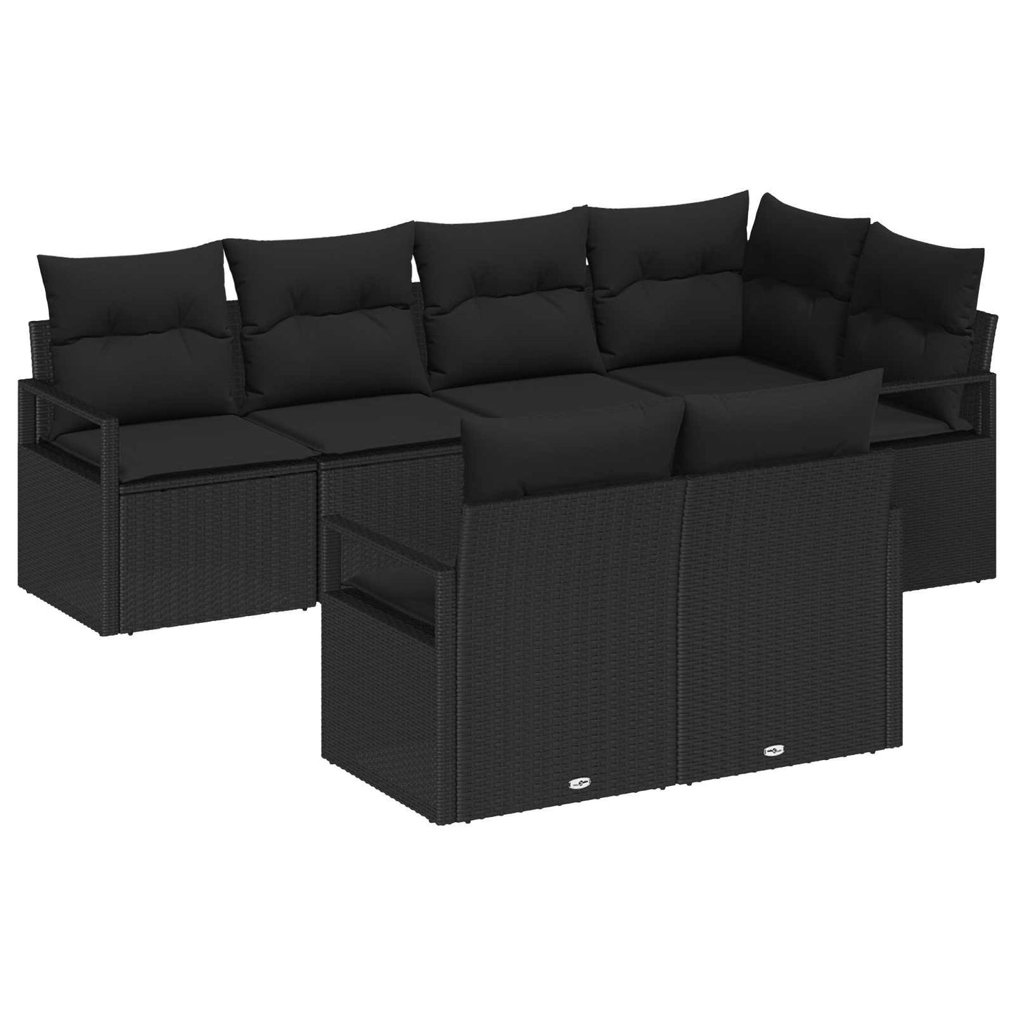 Gartensofa-set mit Kissen 7 pcs Schwarz Poly-Rattan