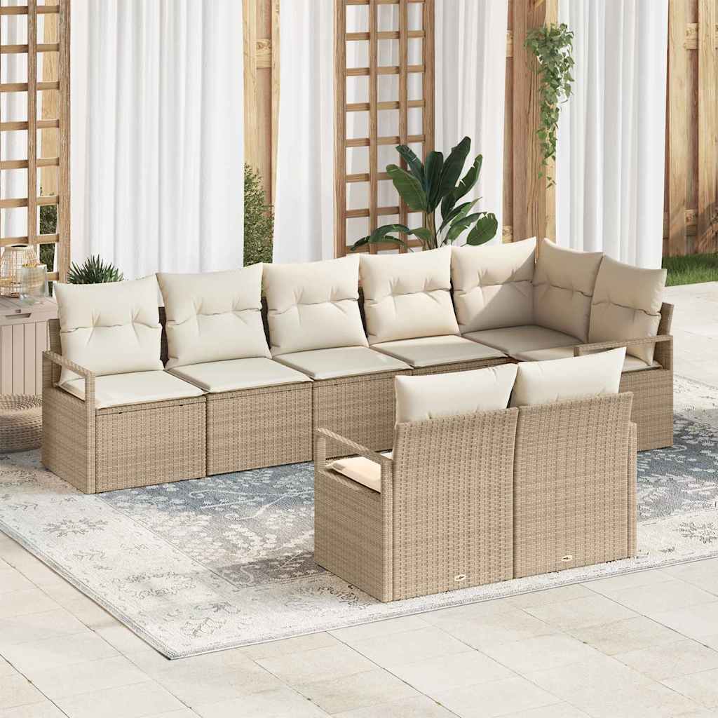 Gartensofa-set mit Kissen 8 pcs Beige und Weiß Poly-Rattan