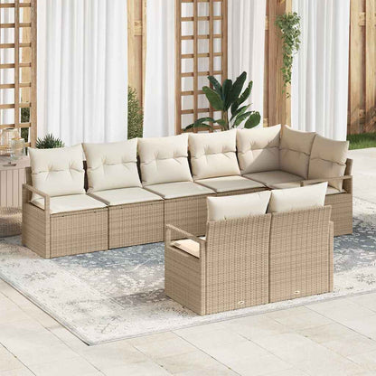 Gartensofa-set mit Kissen 8 pcs Beige und Weiß Poly-Rattan