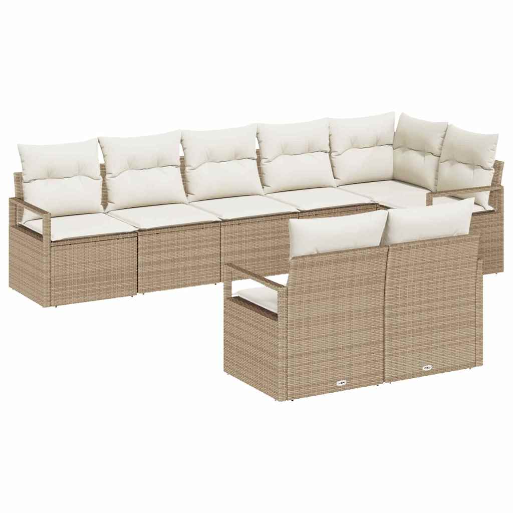 Gartensofa-set mit Kissen 8 pcs Beige und Weiß Poly-Rattan
