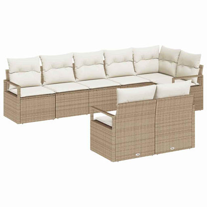 Gartensofa-set mit Kissen 8 pcs Beige und Weiß Poly-Rattan