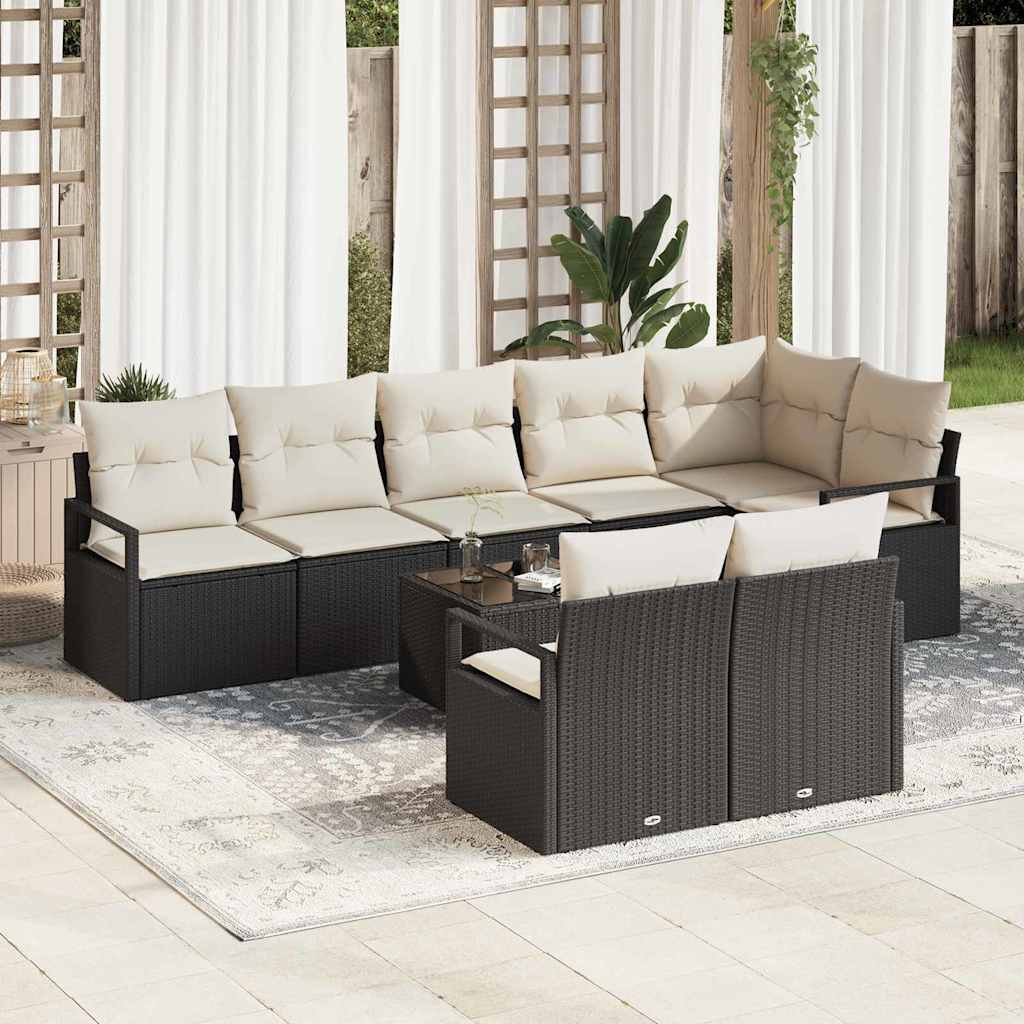 Gartensofa-set mit Kissen 9 pcs Braun und Creme Poly-Rattan