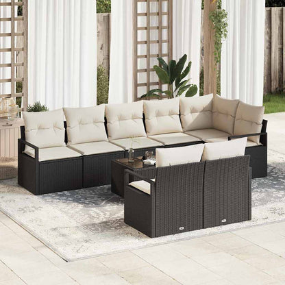 Gartensofa-set mit Kissen 9 pcs Braun und Creme Poly-Rattan