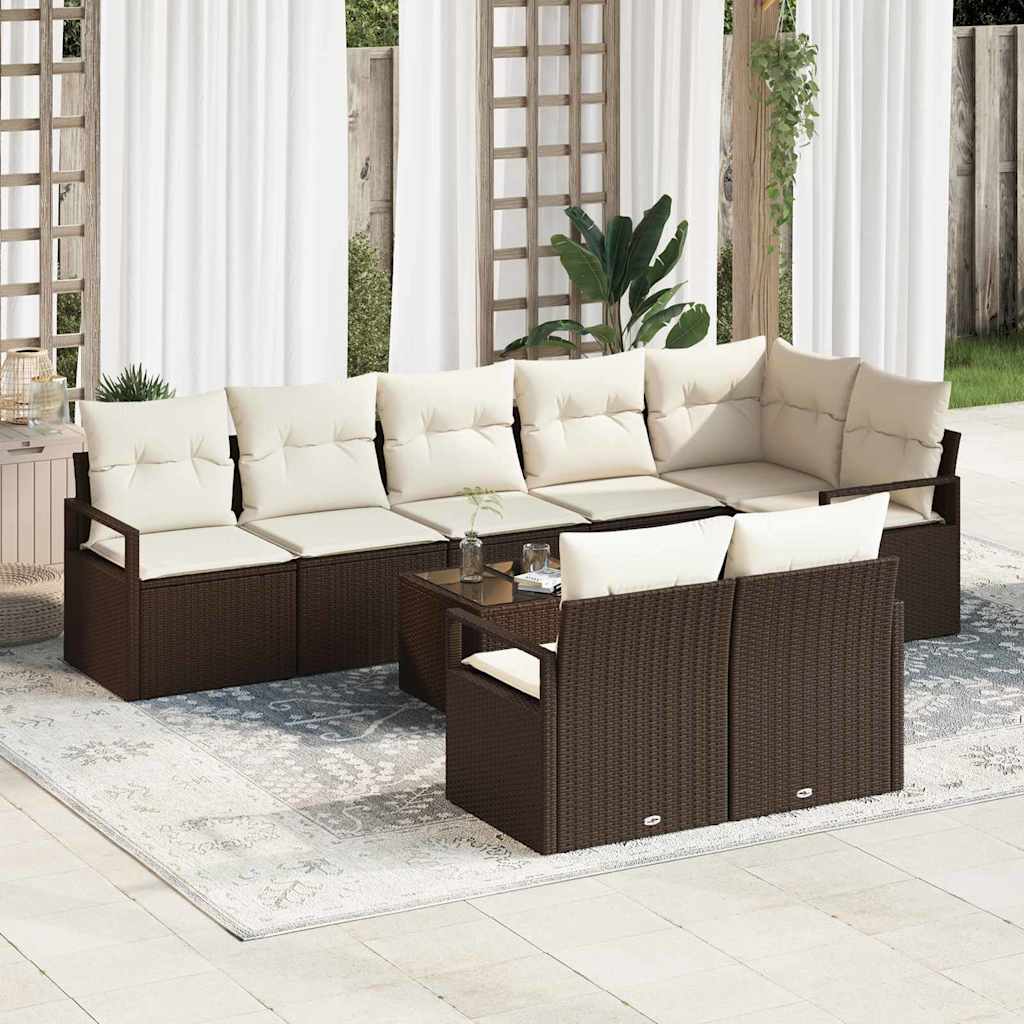 Gartensofa-set mit Kissen 9 pcs Braun und Creme Poly-Rattan
