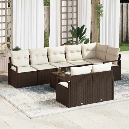 Gartensofa-set mit Kissen 9 pcs Braun und Creme Poly-Rattan