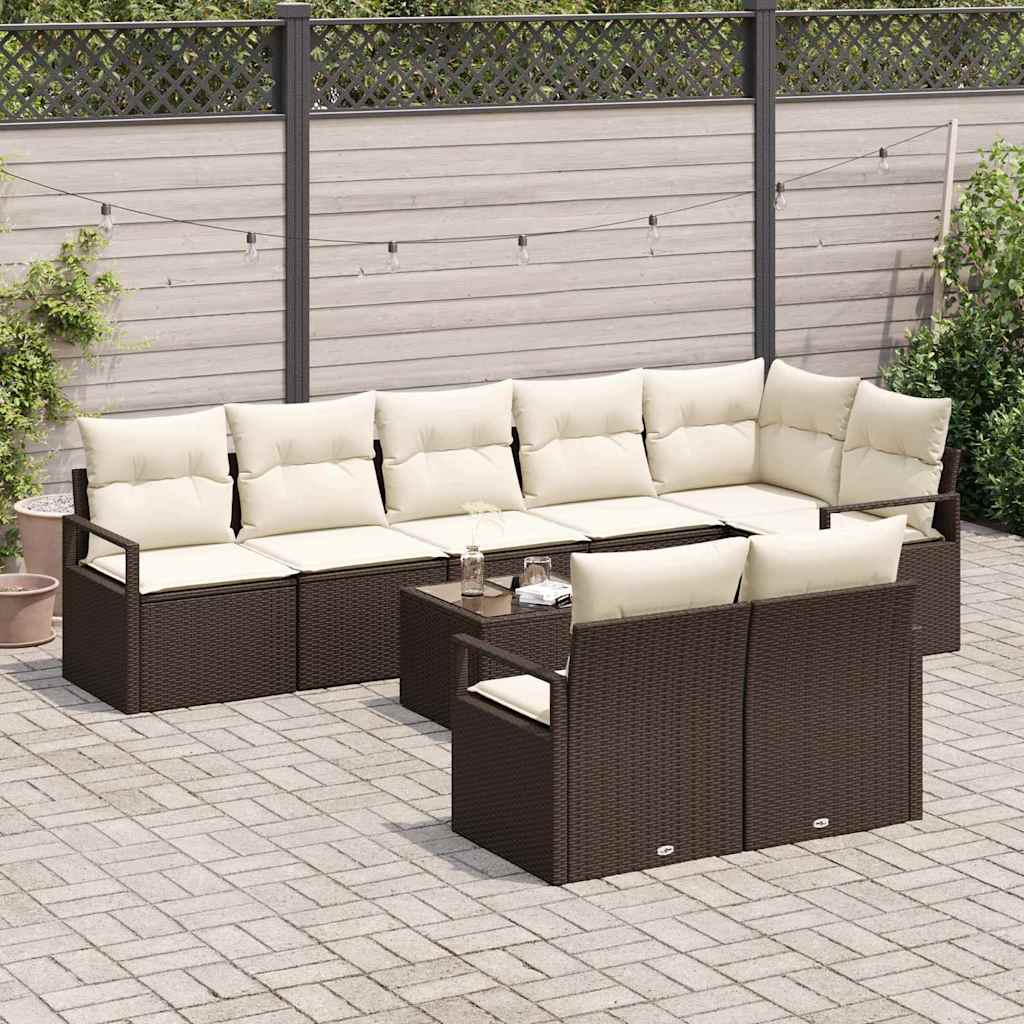 Gartensofa-set mit Kissen 9 pcs Braun und Creme Poly-Rattan