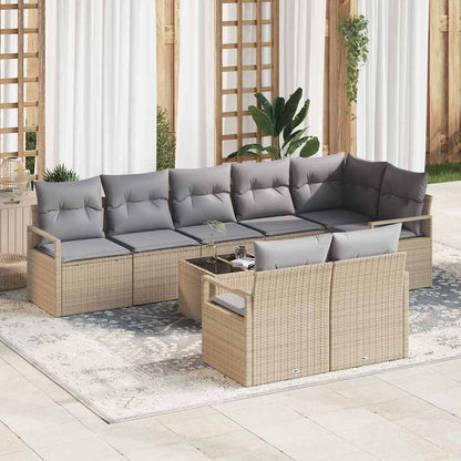 Gartensofa-set mit Kissen 9 pcs Beige und Hellgrau Poly-Rattan