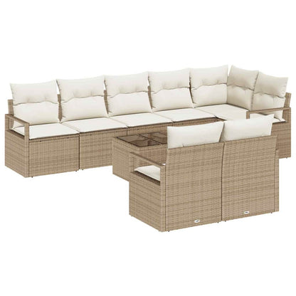 Gartensofa-set mit Kissen 9 pcs Beige und Creme Poly-Rattan