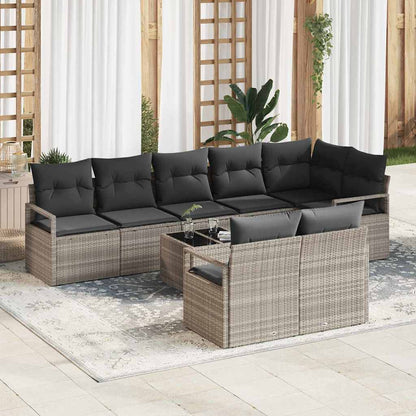 Gartensofa-set mit Kissen 9 pcs Hellgrau Poly-Rattan