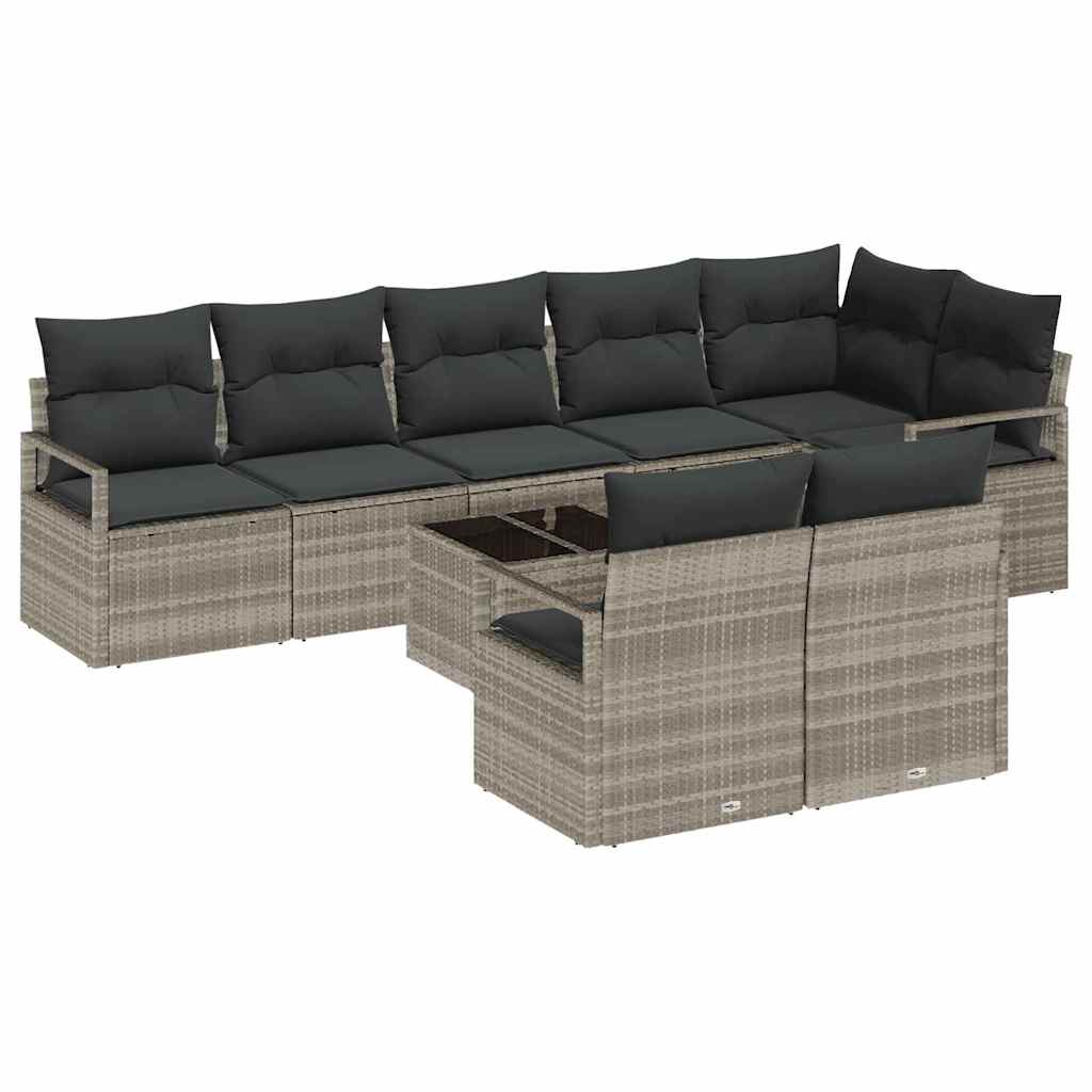 Gartensofa-set mit Kissen 9 pcs Hellgrau Poly-Rattan