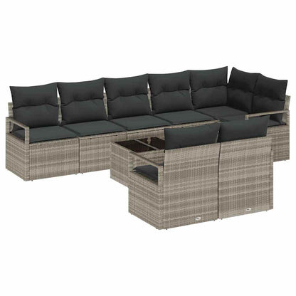 Gartensofa-set mit Kissen 9 pcs Hellgrau Poly-Rattan