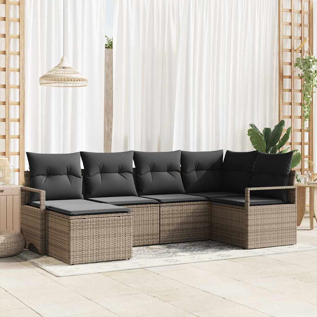 Sofa Set mit Kissen mit Speicher 6 pcs Grau Poly-Rattan