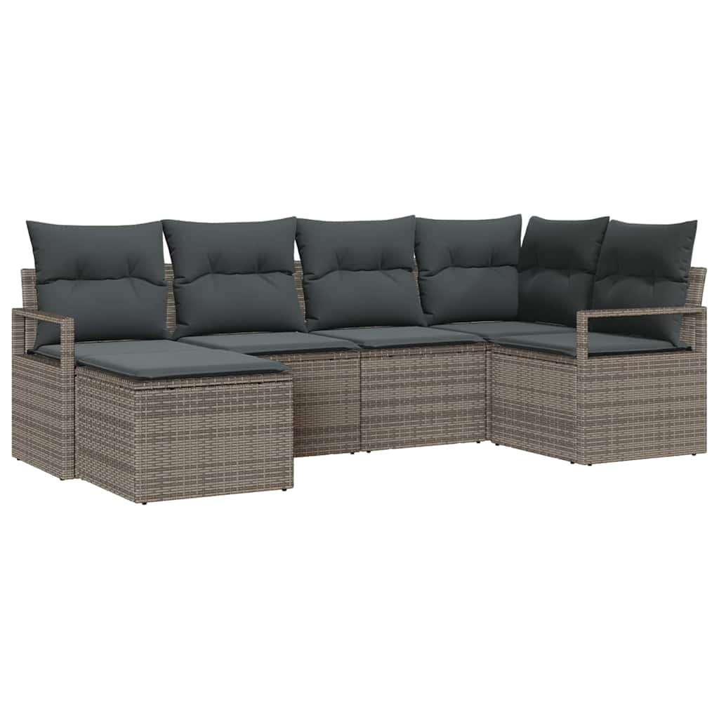 Sofa Set mit Kissen mit Speicher 6 pcs Grau Poly-Rattan