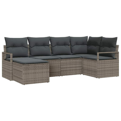 Sofa Set mit Kissen mit Speicher 6 pcs Grau Poly-Rattan