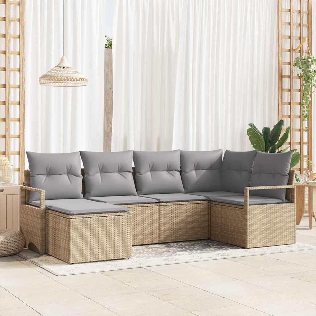 Sofa Set mit Kissen 6 pcs Beige und Hellgrau Poly-Rattan