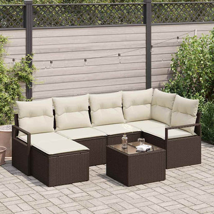 Sofa Set mit Kissen 7 pcs Braun und Creme Poly-Rattan