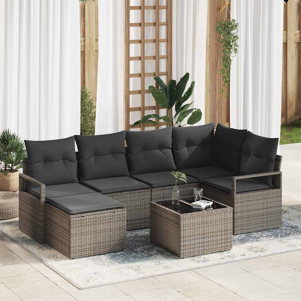 Sofa Set mit Kissen mit Speicher 7 pcs Hellgrau Poly-Rattan