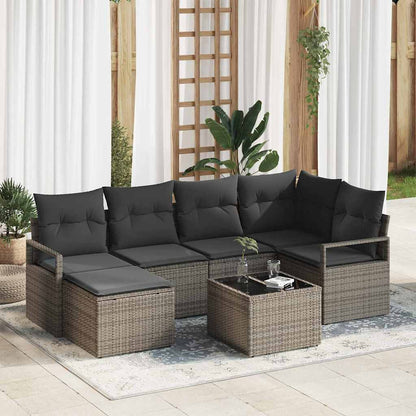 Sofa Set mit Kissen mit Speicher 7 pcs Hellgrau Poly-Rattan